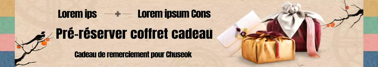 Coffret cadeau Chuseok avec des illustrations d'art oriental traditionnel et des images de coffret cadeau furoshiki