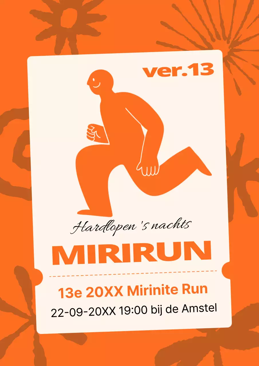 Oranje man illustratie leuk marathon ticket