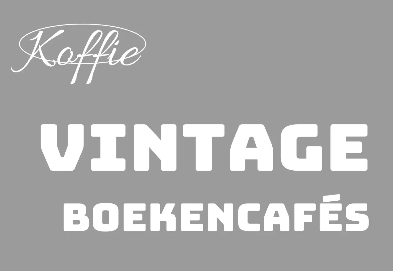 Een eenvoudig uithangbord voor een winkel met zwart-wit vintage tekst voor een boekencafé en ronde lijnvormen.