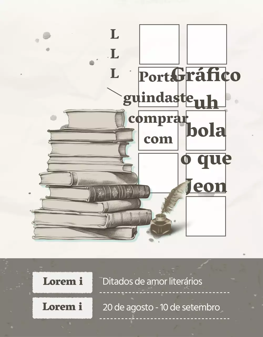 Anúncio de um concurso para um slogan de amor literário de estilo vintage e simples em bege e castanho.