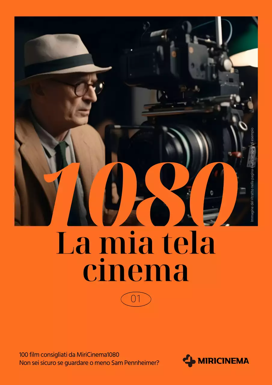 Una rivista di cinema con un semplice sfondo arancione e foto di persone