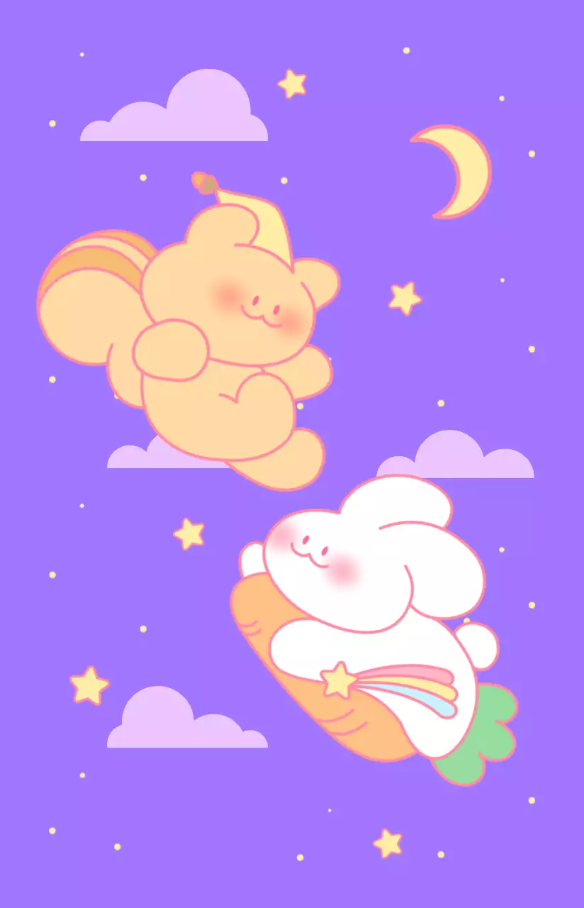 Mercancía con coloridas ilustraciones de un día en la vida de los personajes del conejito y la ardilla.