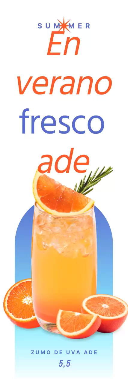 Una pancarta inspirada en el verano en el exterior de una cafetería, con texto y fotos de bebidas veraniegas.