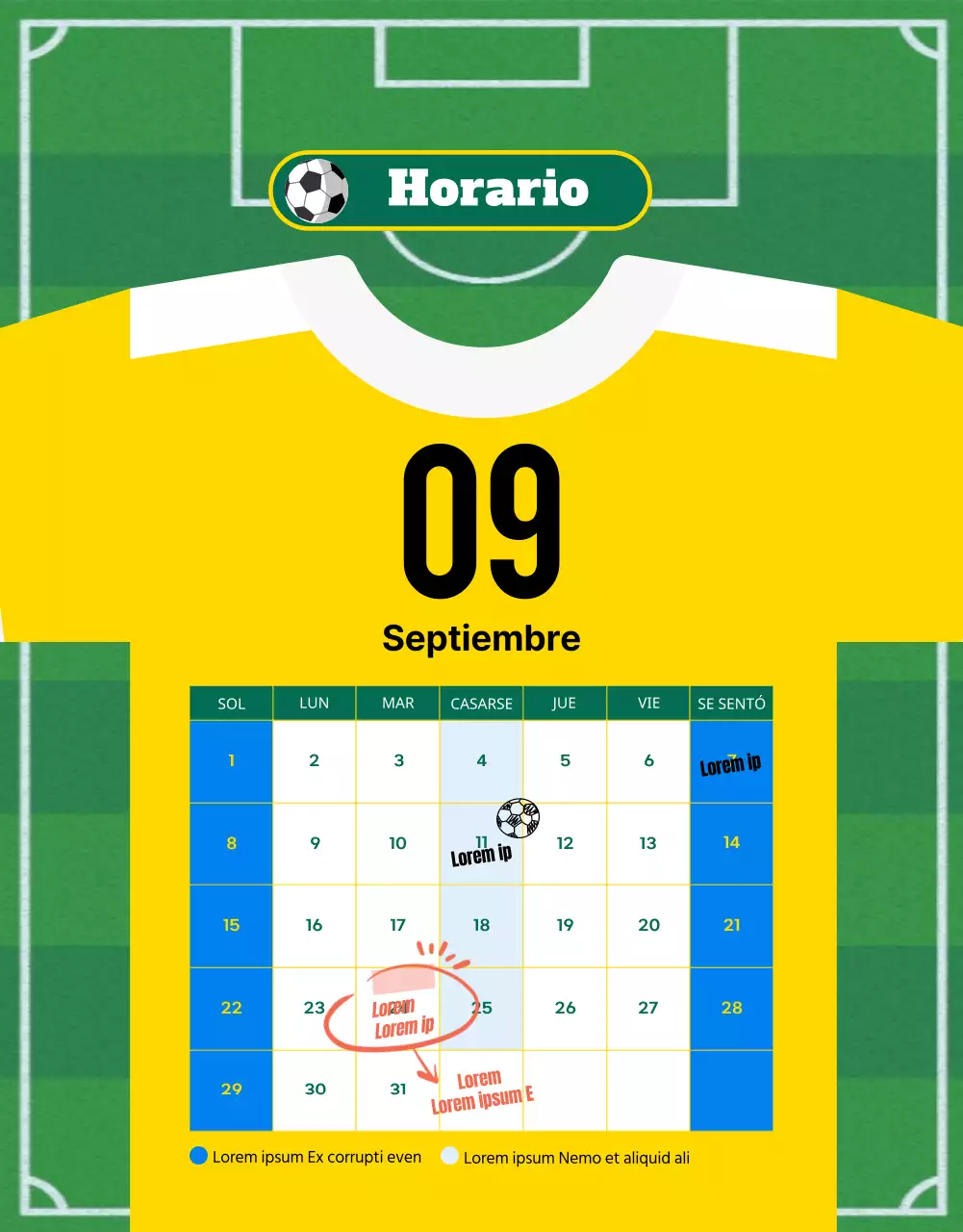 Reclutamiento para el equipo de fútbol femenino verde y amarillo