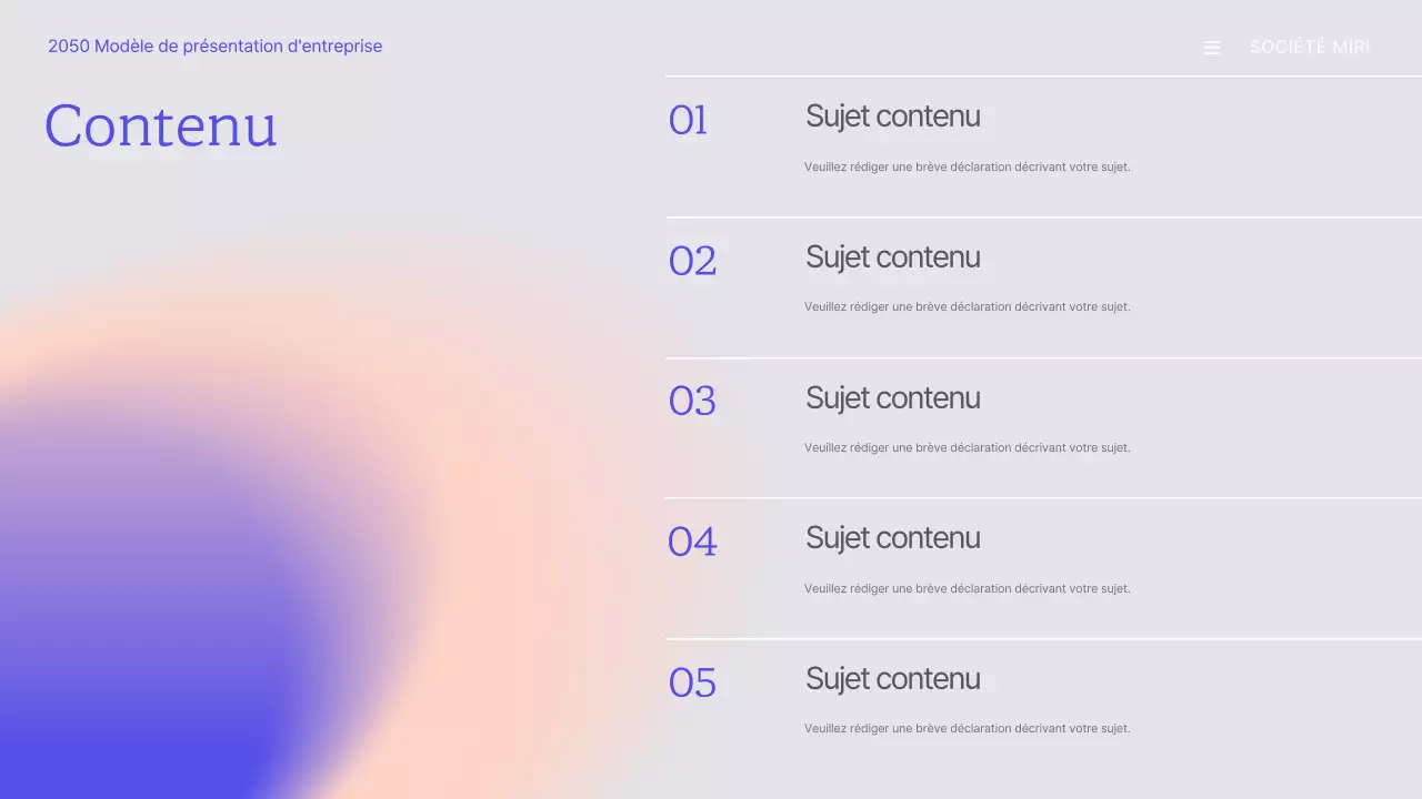 Modèle de présentation d'entreprise avec dégradé violet