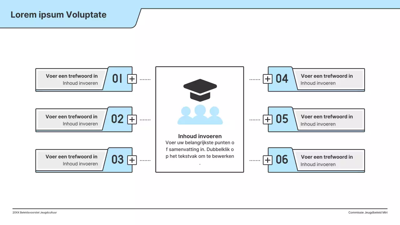 Een beleidsvoorstel met een strakke illustratie in lichtblauw en een indexpuntvorm.