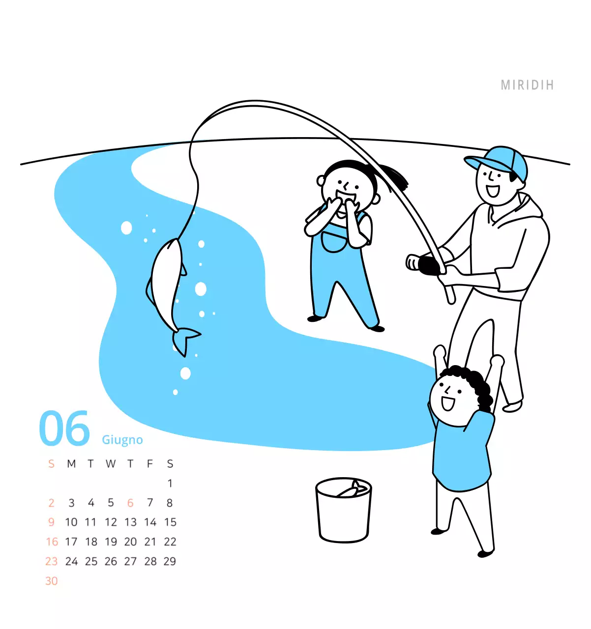 Simpatico calendario da tavolo illustrato verde a tema famiglia