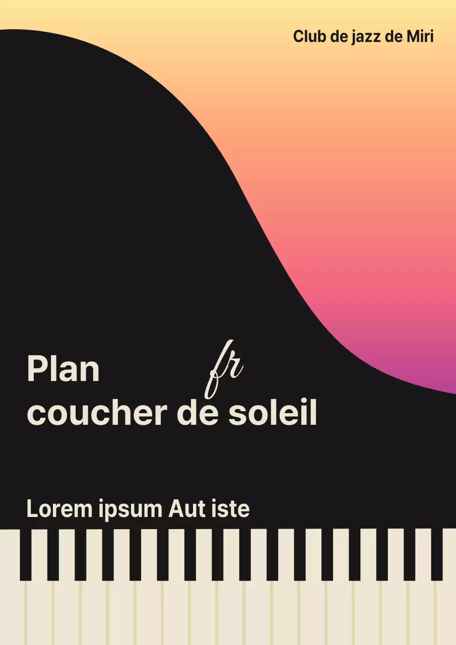 Proposition d'événement tendre avec illustrations de coucher de soleil et de piano