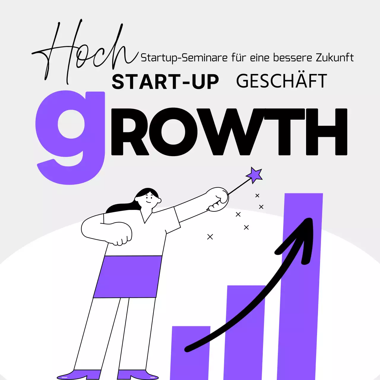 Seminar für Existenzgründer mit einfachen Grafiken in Lila und Weiß