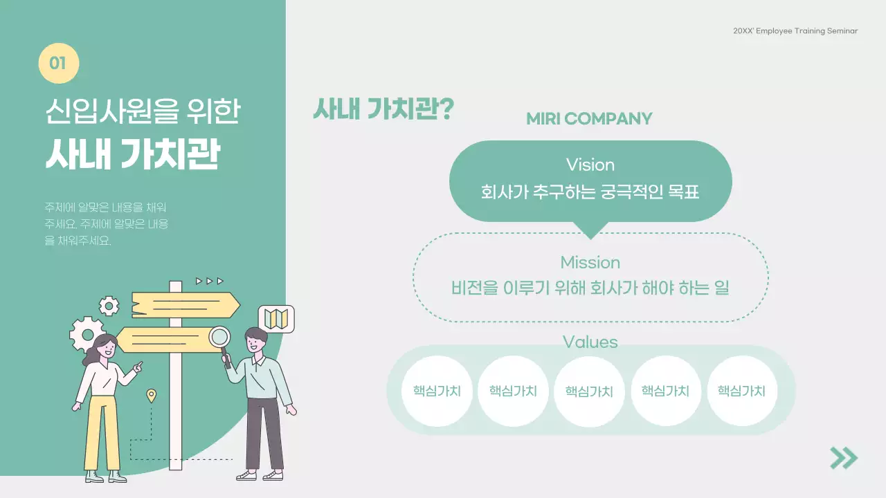 초록색의 단순한 신입사원 조직 적응 세미나 교육자료