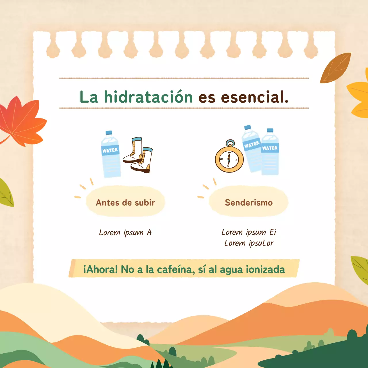 Precauciones de senderismo modernas y básicas para el otoño en naranja y beige