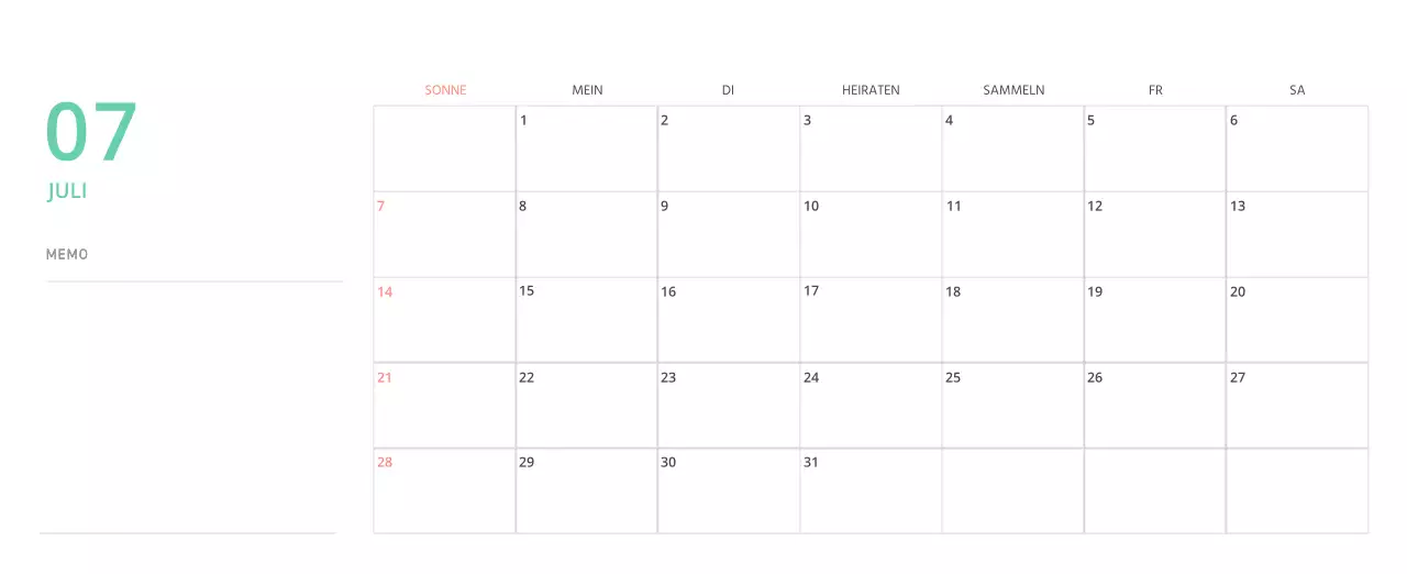 Niedlich illustrierter grüner Tischkalender mit Familienthemen