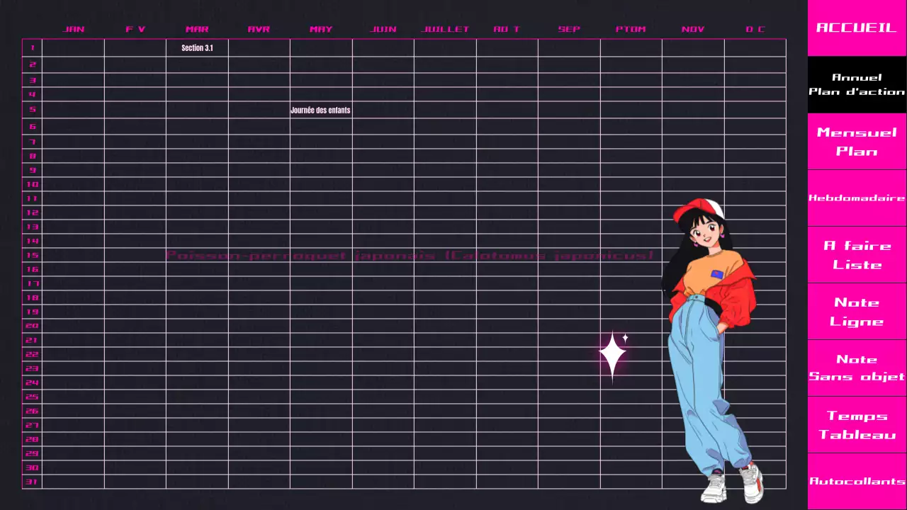 Planificateur d'animation CityPop dégradé noir et rose