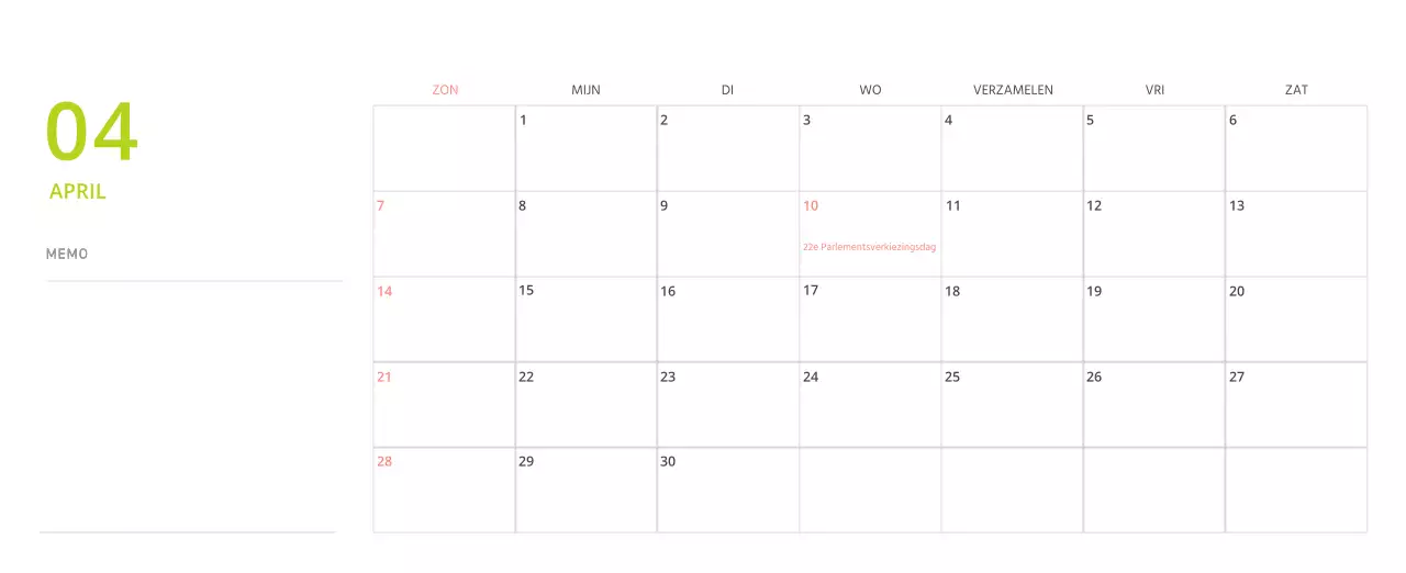 Schattige geïllustreerde groene bureaukalender met familiethema