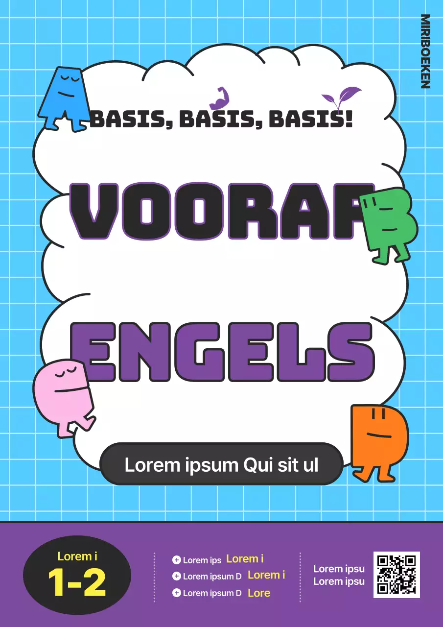 Leerboek primair Engels met lichtblauw-paarse alfabetletters