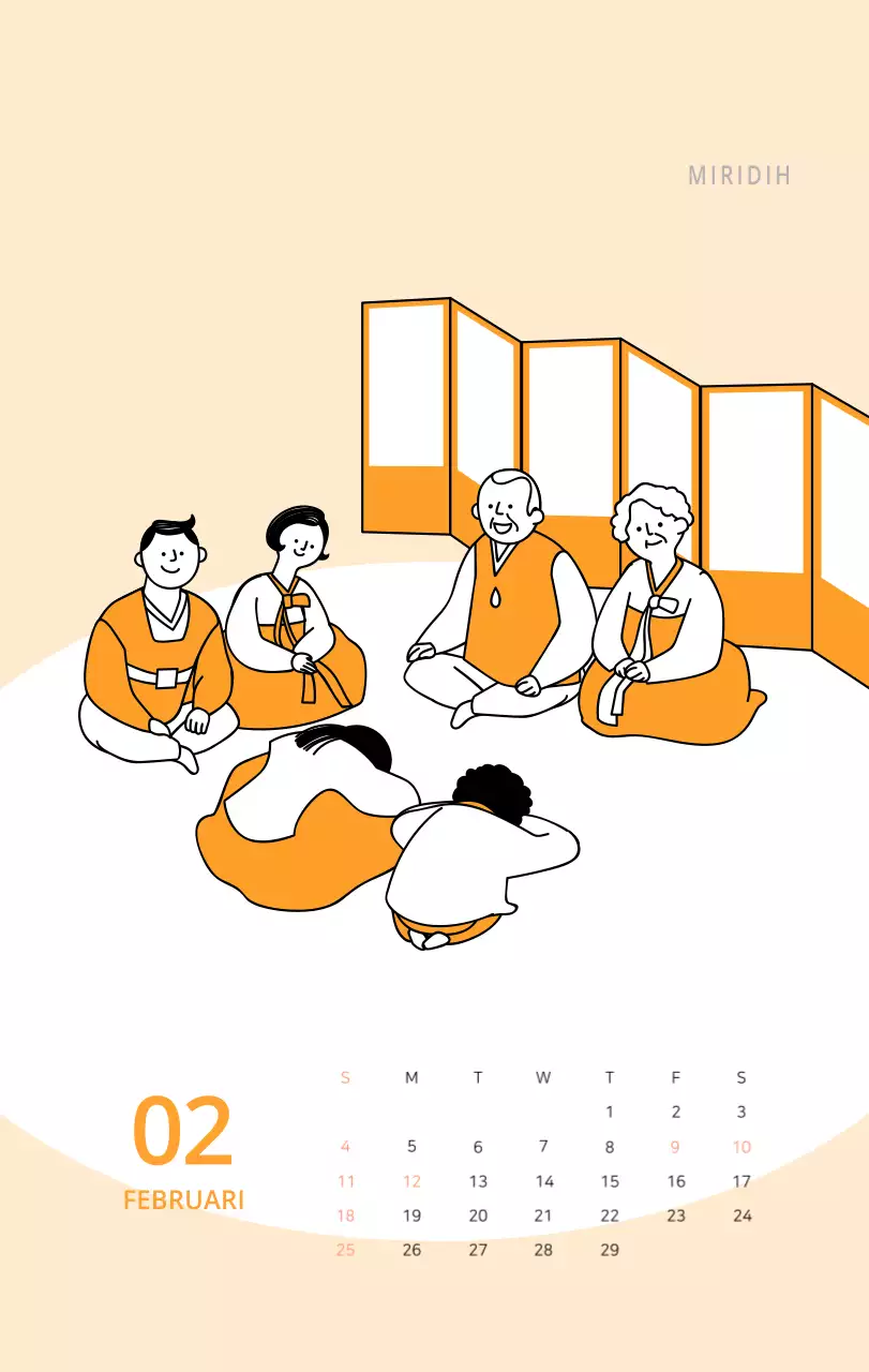 Schattige geïllustreerde groene bureaukalender met familiethema