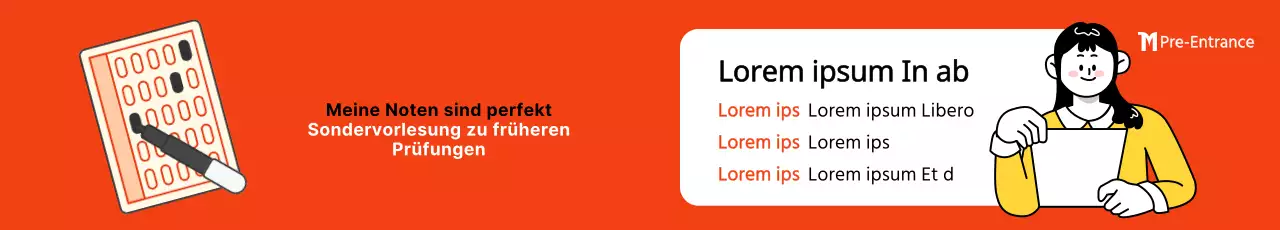 Schulwerbung mit Illustration des Prüfungskonzepts in roter Farbe