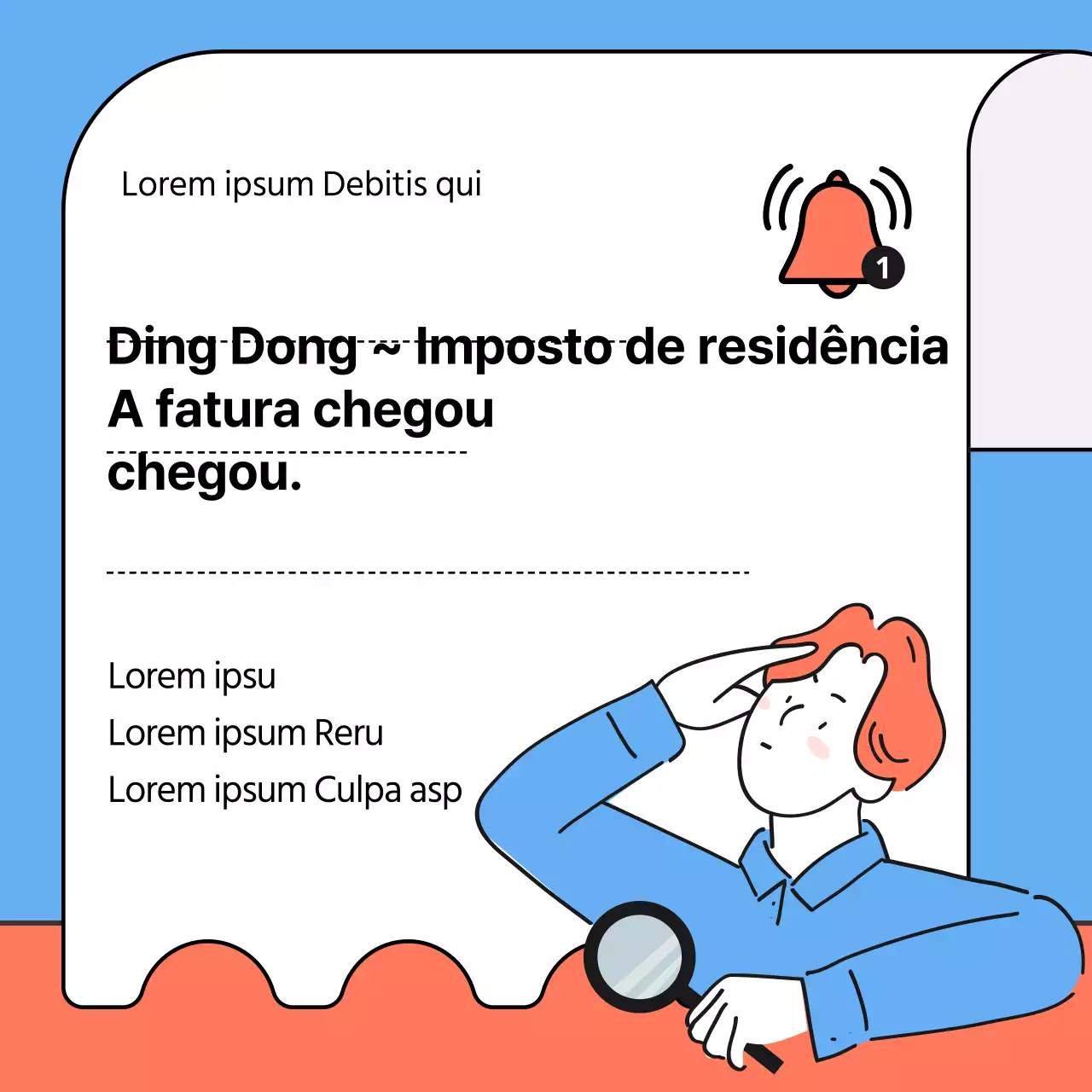 Ilustração a azul claro e laranja das instruções de pagamento do imposto de residência