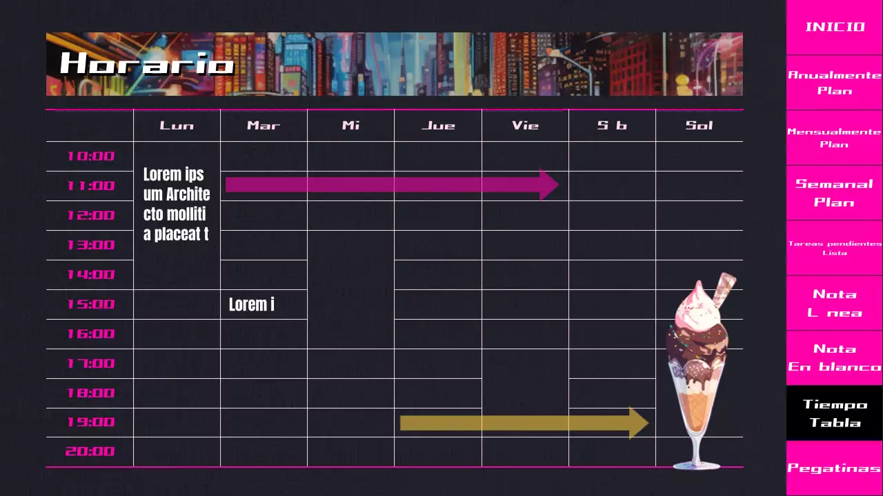 Agenda de animación CityPop en degradado negro y rosa