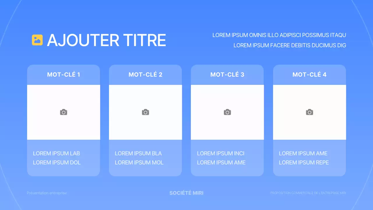 Une présentation commerciale simple en bleu et jaune