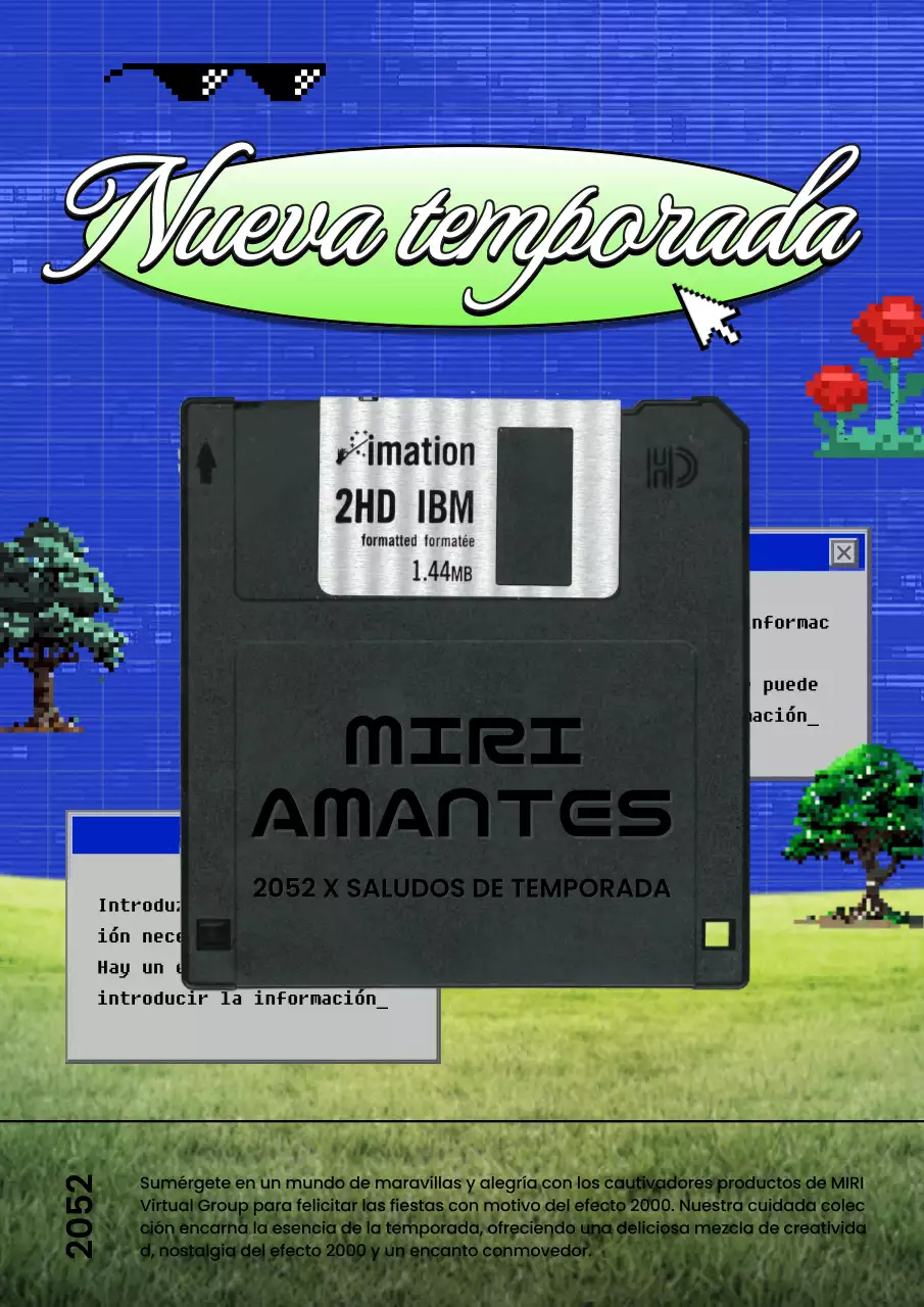 Promueva una felicitación de temporada kitsch en azul y chartreuse