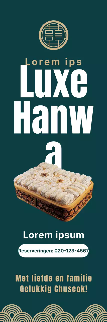 Promoot het vooraf reserveren van Koreaanse snacksets voor Chuseok met traditionele Koreaanse patronen op een luxe turquoise achtergrond.