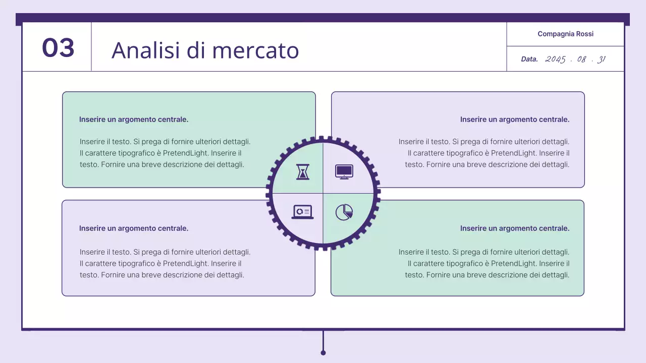 Una proposta con elementi a ingranaggi di colore viola e menta