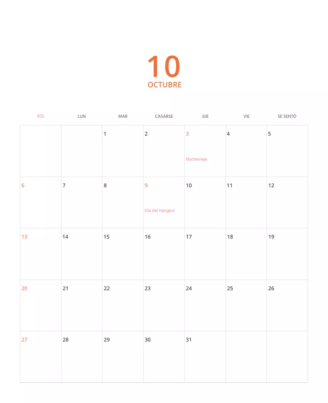 Calendario ilustrado multicolor