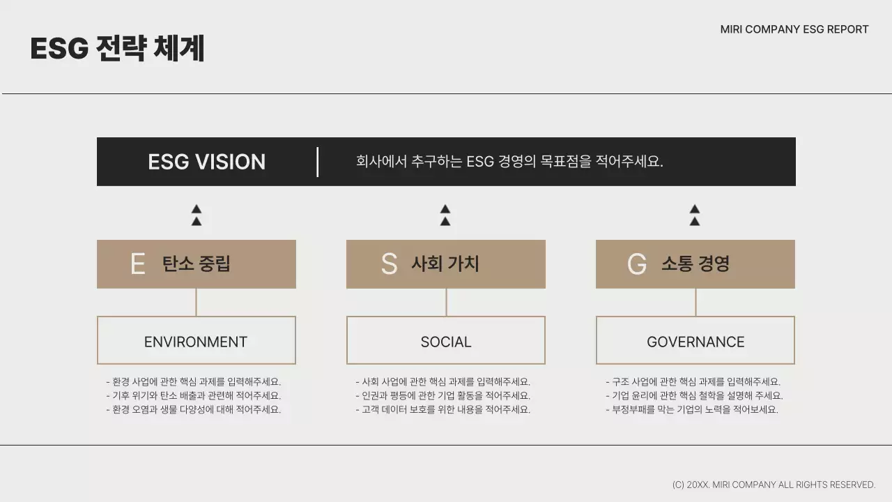 갈색과 흑백의 심플한 ESG 보고서