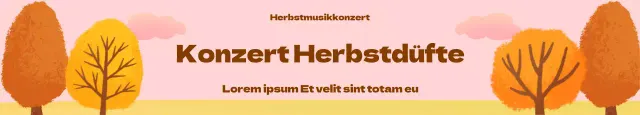 Konzertbanner vor einem rosa Himmel und Herbstblätter in einer Reihe