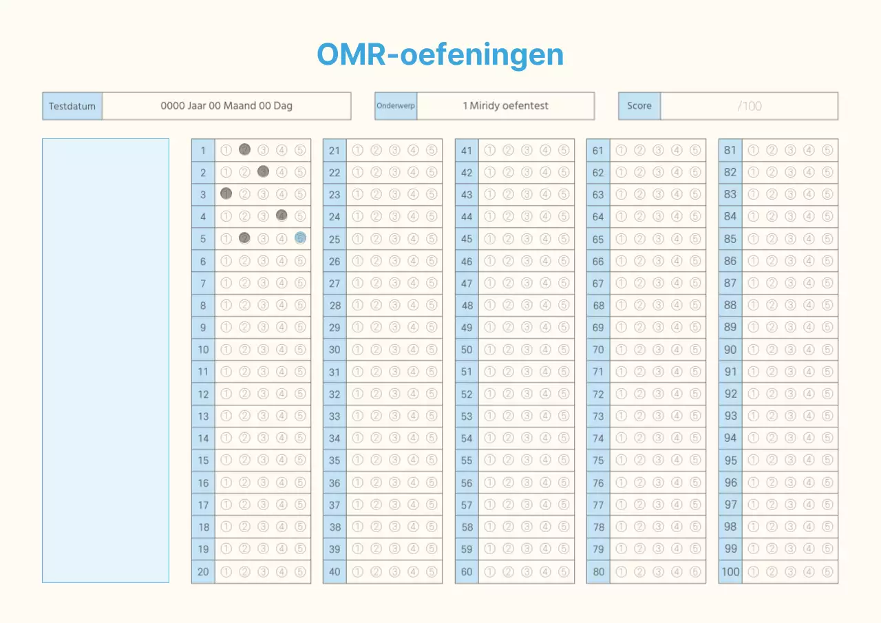 Eenvoudig OMRCheck trainingsmateriaal in lichtblauw en ivoorkleurig