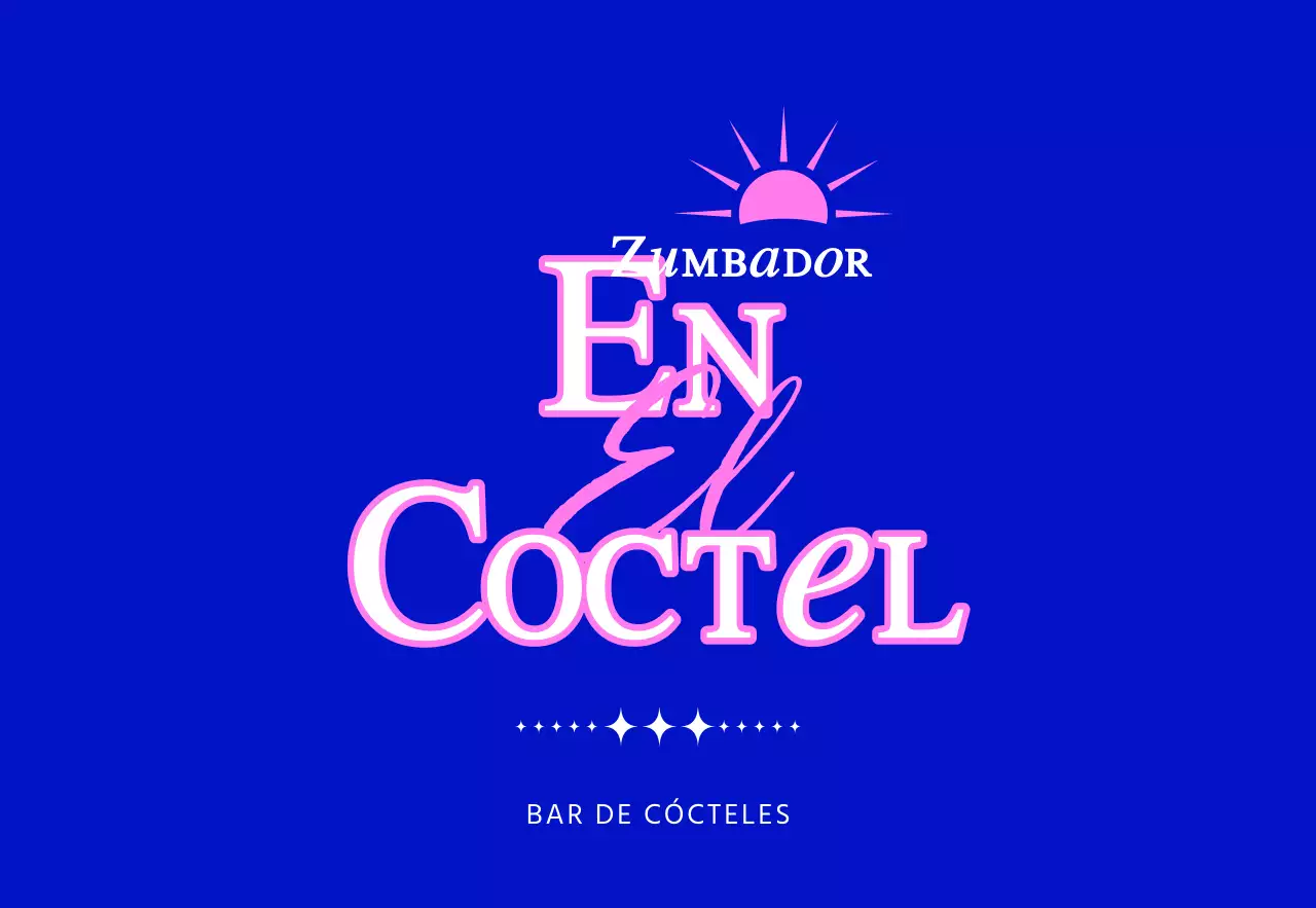 Promocione un bar de cócteles con una ilustración de un sol azul y rosa