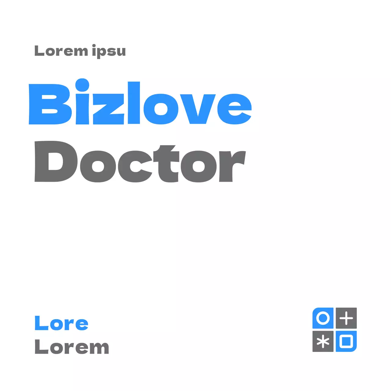 Un diseño sencillo con un logotipo azul y gris y el nombre de la consulta.