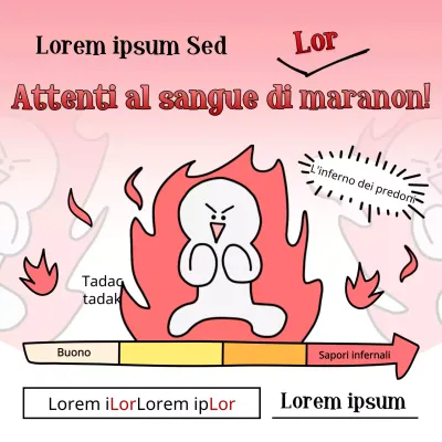Promozione per il lancio di Maratteokbokki, un concept cartoon con fiamme speziate e sfumature rosse.