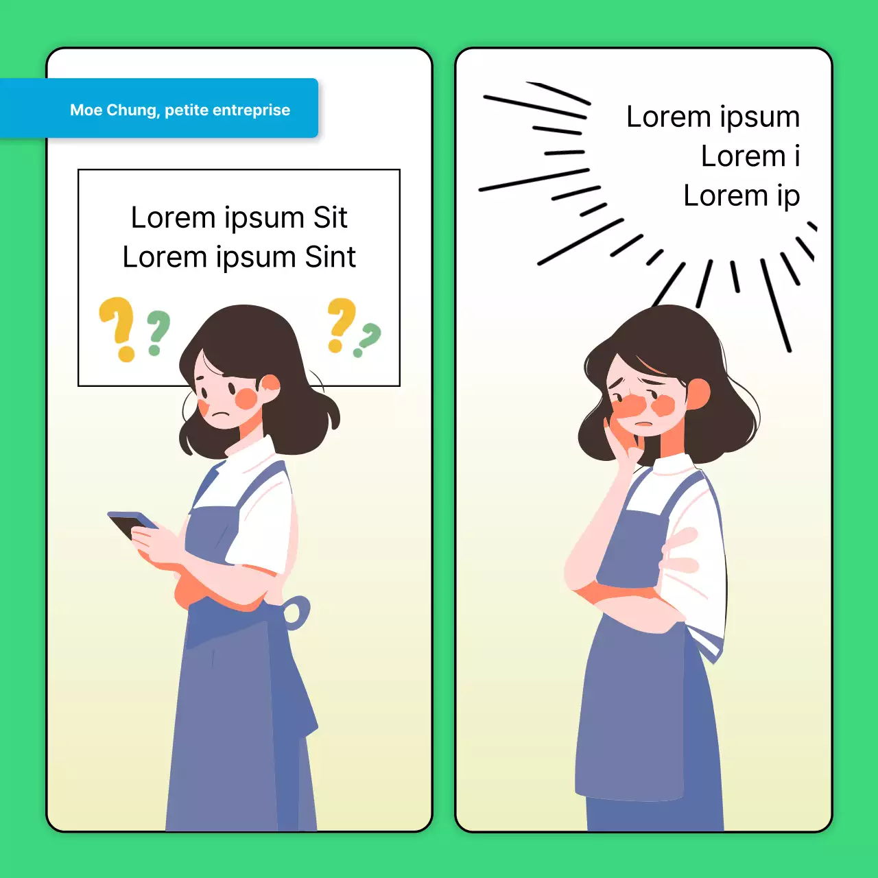 Publicité promotionnelle simple en vert et en bleu sur un pré-canvas