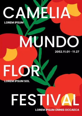 Promocione la Fiesta de la Camelia con arte pop en rojo y negro