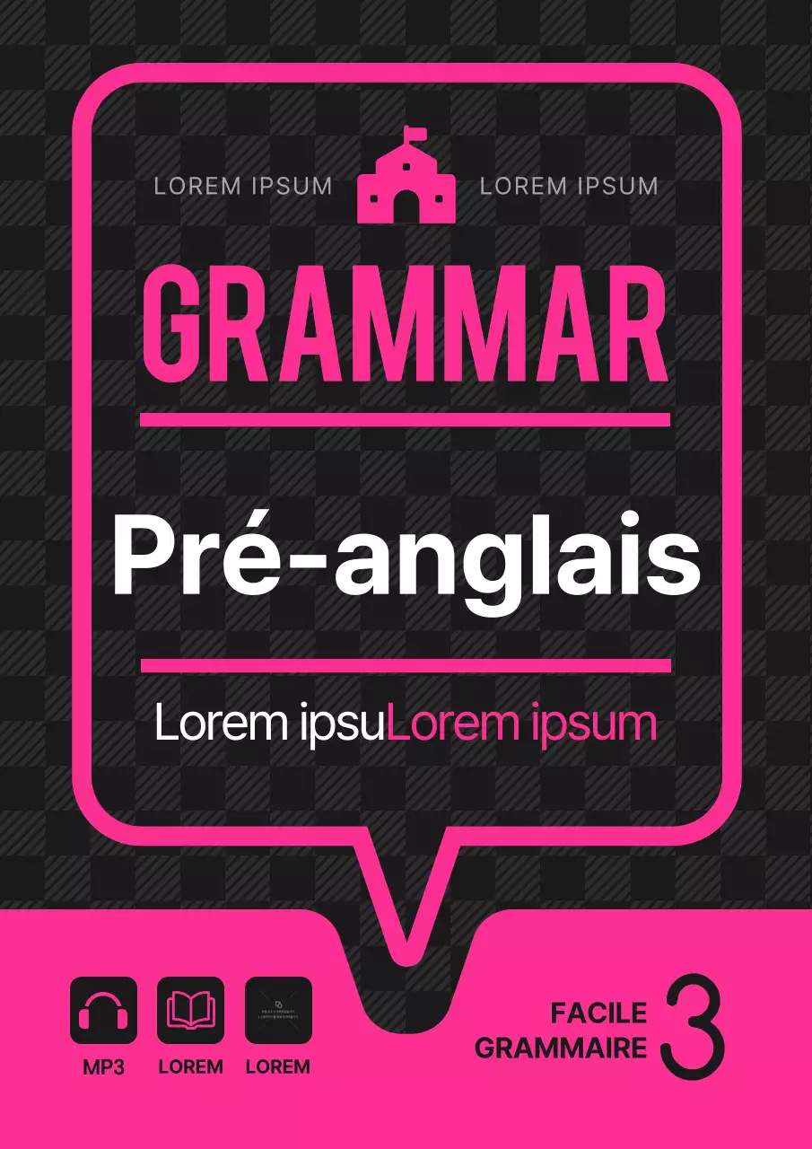 Concept de bulles de dialogue noires et violettes Manuel scolaire de langue anglaise