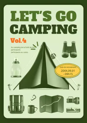 Promouvoir le camping avec des illustrations de matériel de camping dans des couleurs vertes