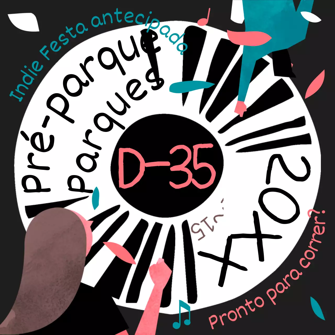 Promover o festival com arte pop preta e cor-de-rosa