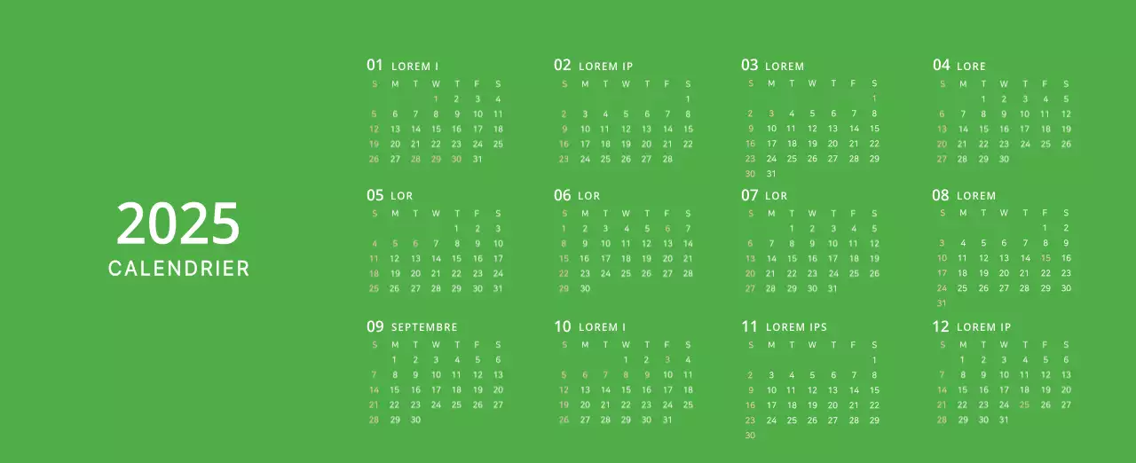 Calendrier de bureau illustré vert sur le thème de la famille