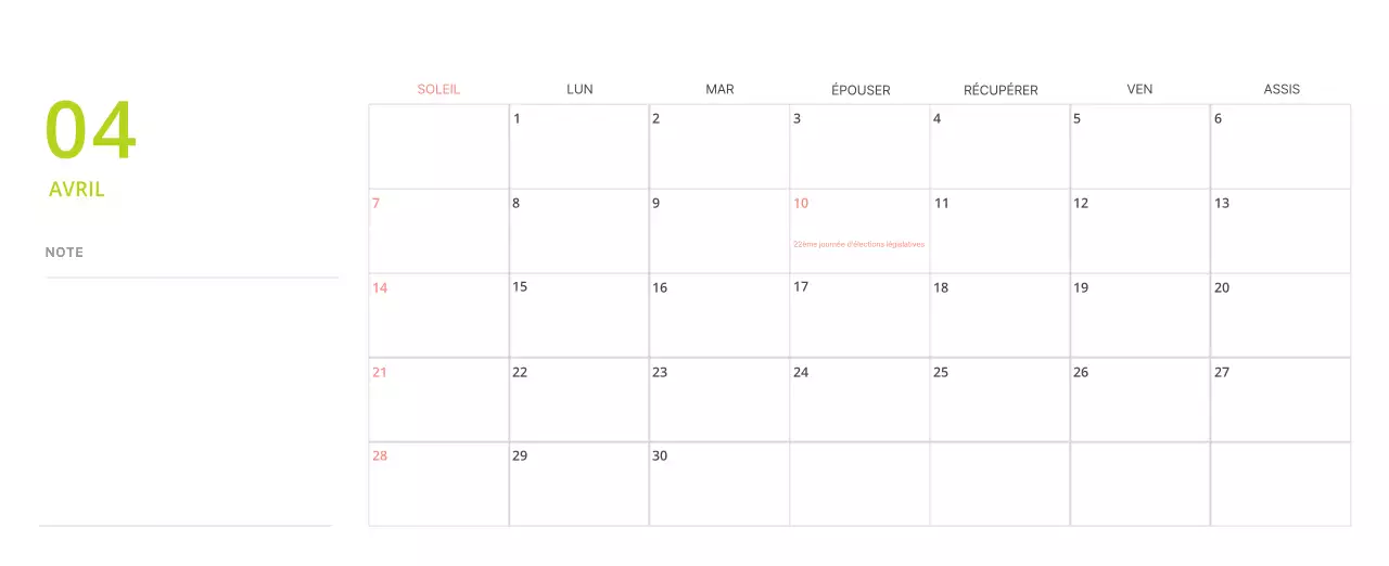 Calendrier de bureau illustré vert sur le thème de la famille