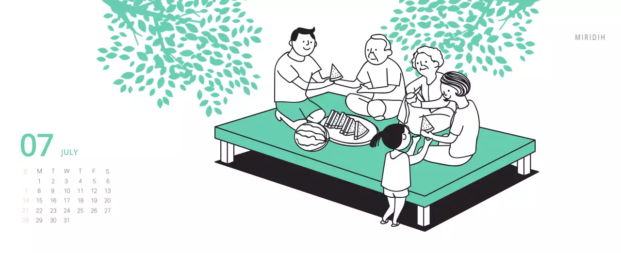 Cute illustration green family themed desk calendar