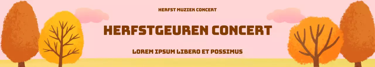 Concertbanners tegen een roze lucht en herfstbladeren op een rij