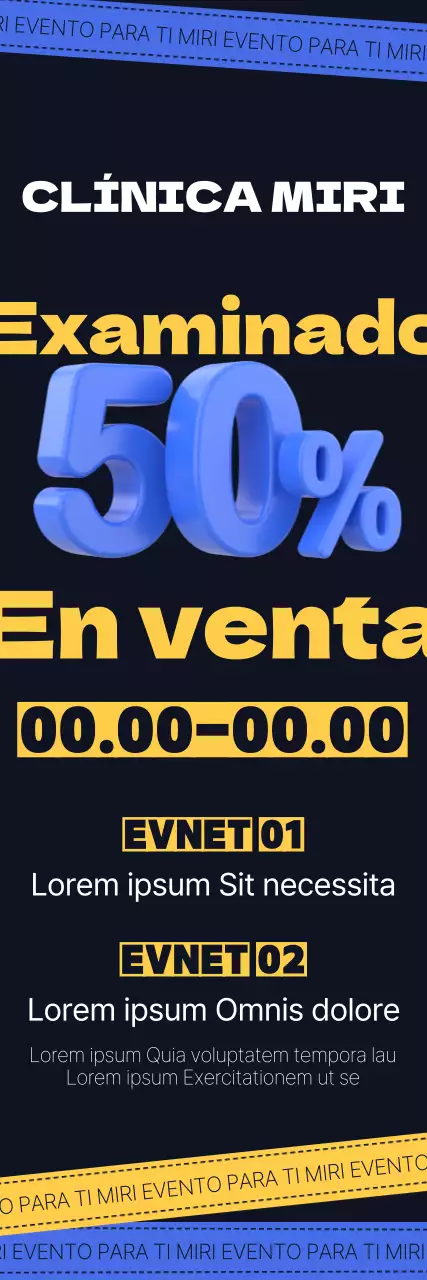 Oferta de descuento en dermatología para los examinandos de la selectividad, con un diseño tipográfico que enfatiza el mensaje, gráficos numéricos en 3D y contraste de colores.