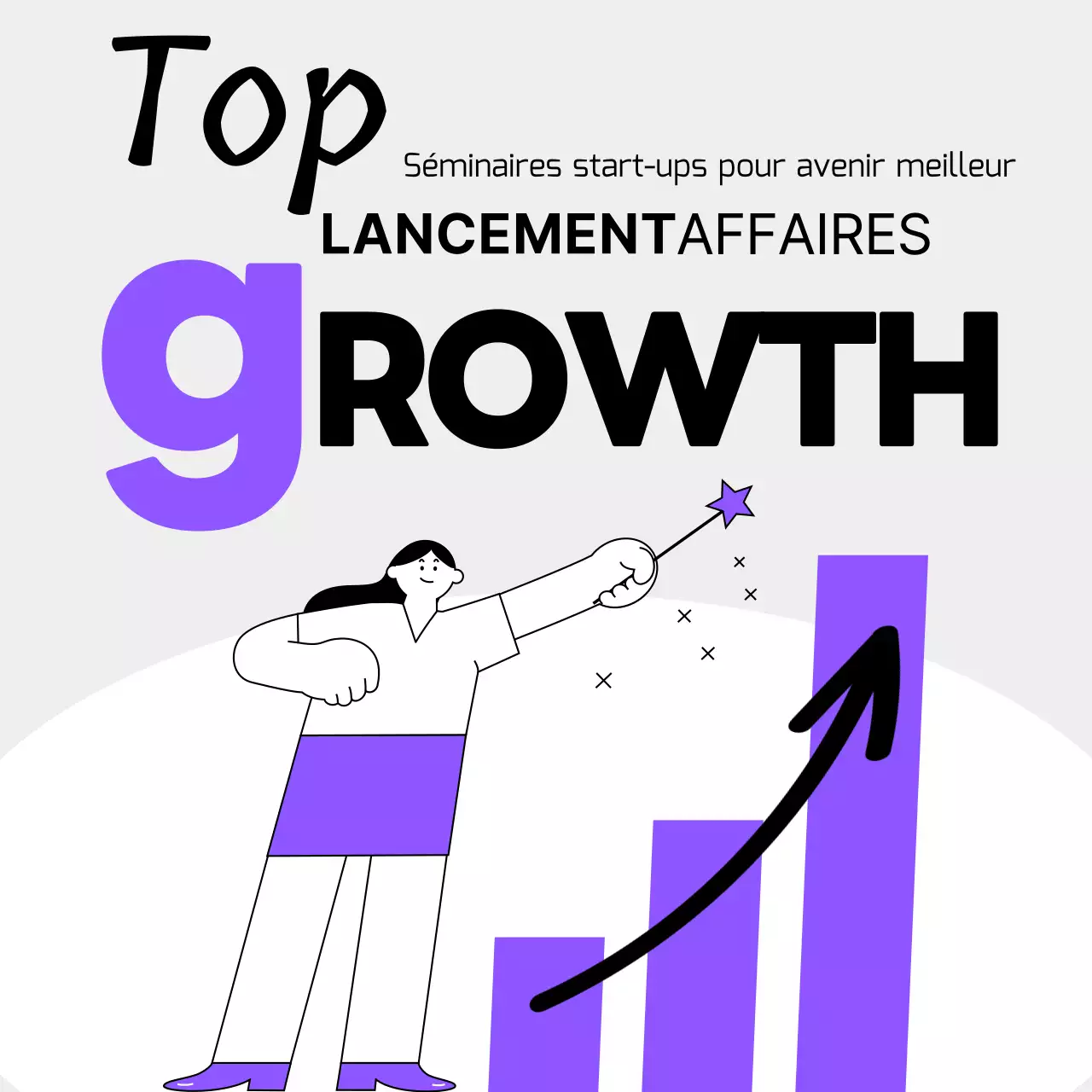 Séminaire de démarrage d'entreprise avec des graphiques simples en violet et blanc