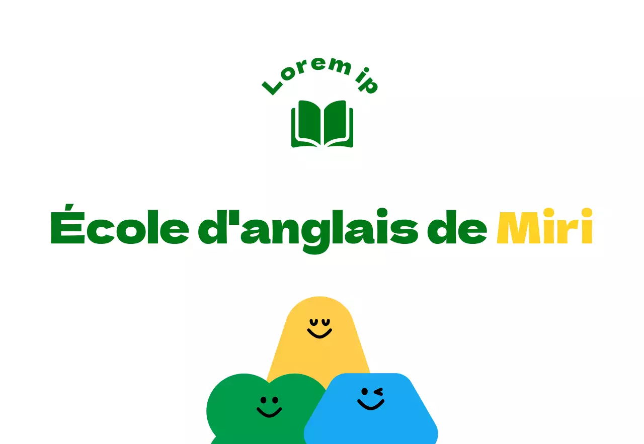 Pour la promotion d'une école de langue anglaise pour les élèves de l'école primaire, avec une jolie illustration de personnage de bande dessinée verte et jaune.