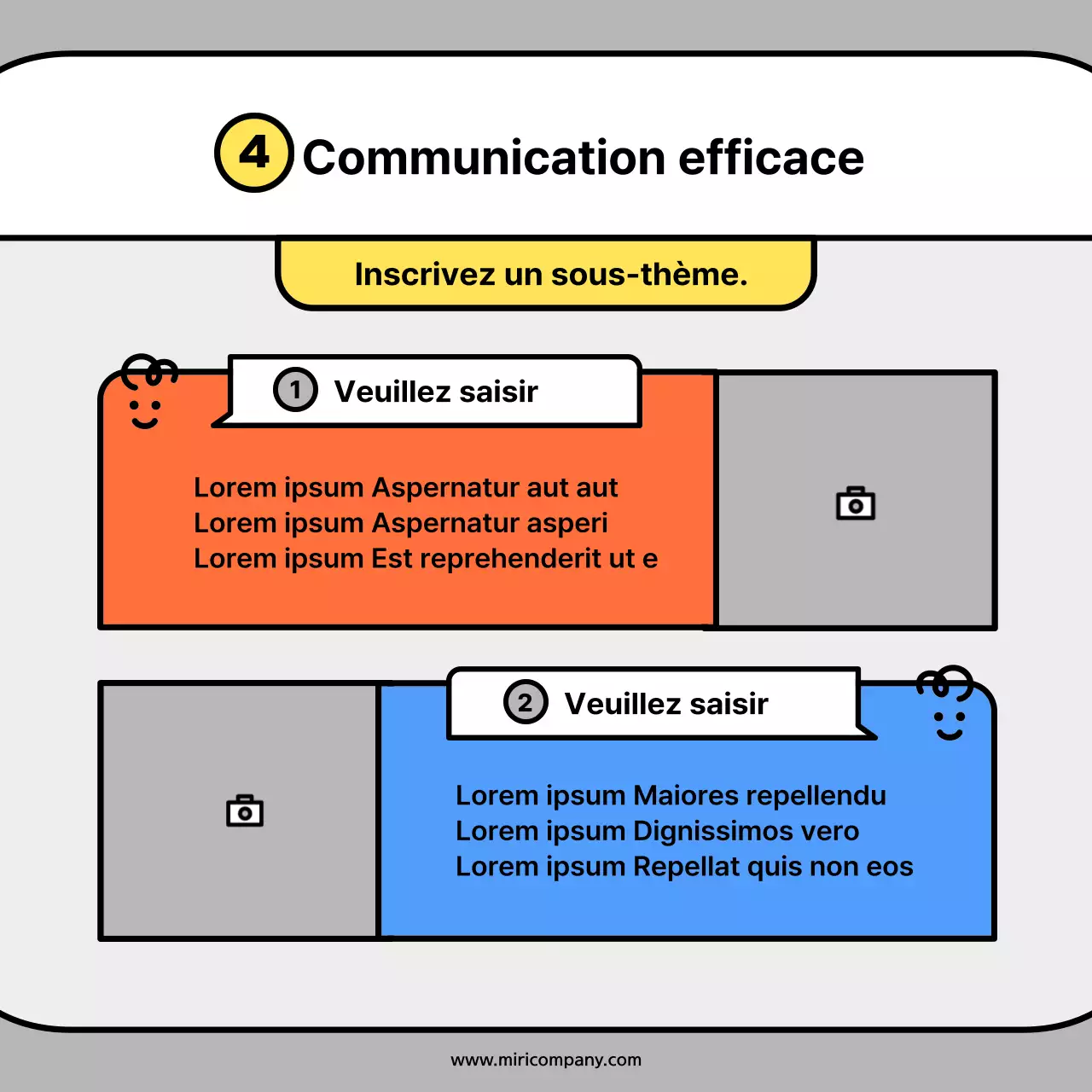 Cartes conceptuelles de personnages mignons en orange et bleuNews Kit
