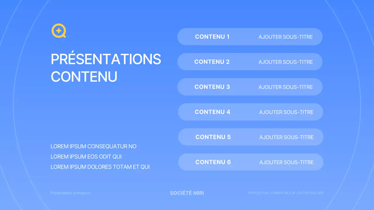 Une présentation commerciale simple en bleu et jaune