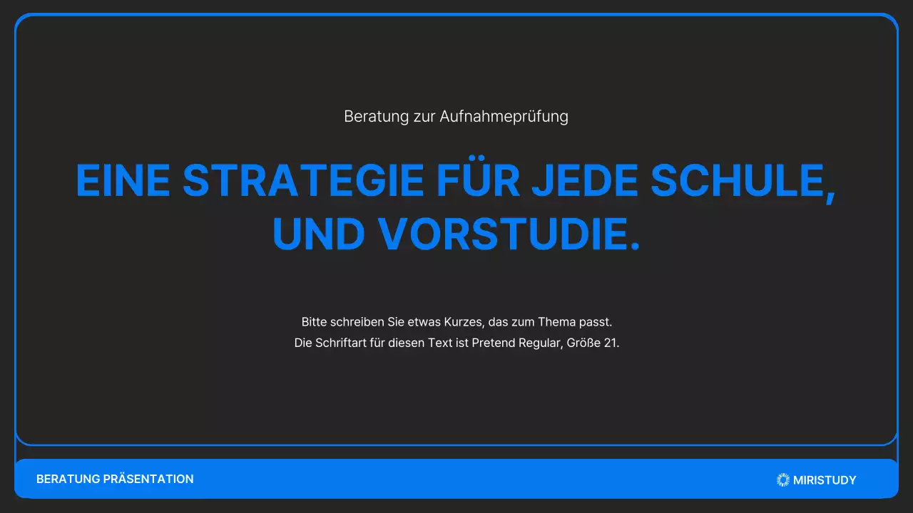Eine minimalistische Zulassungspräsentation in Schwarz und Blau