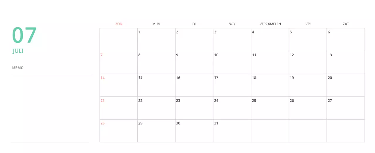 Schattige geïllustreerde groene bureaukalender met familiethema
